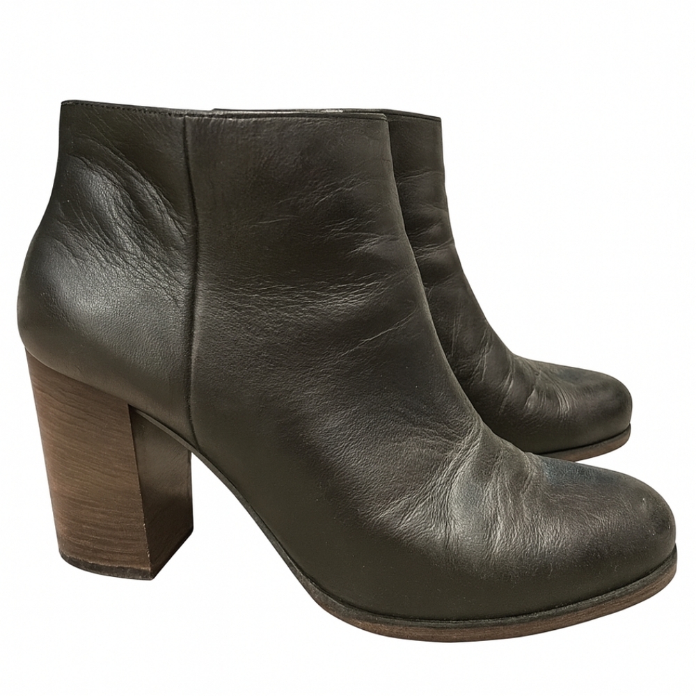 Prada - Black Ankle Booties, Round Toe, Wood Heel, Women's 38EU / 8.5US